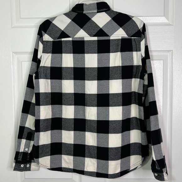 J. Crew Buffalo Plaid Flannel 1/2 Zip Shirt Jacket Black & Ivory Size M - Picture 3 of 12